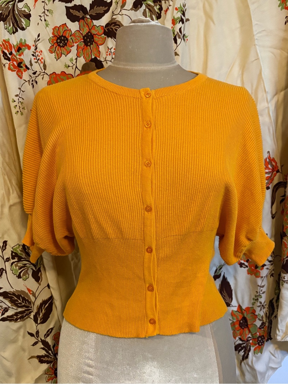 Bright Mustard Summer Button-Up Ribbed Cardigan